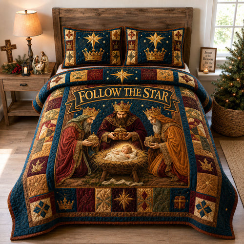 Follow The Star Nativity 3-Piece Quilted Bedding Set GFTOHNL2288
