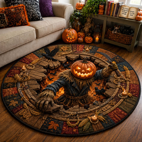 Pumpkin Reaper Harvest Horror Quilted Round Mat GFTOHNL2326
