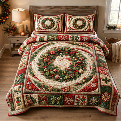 Christmas Evergreen Wreath 3-Piece Quilted Bedding Set GFTOHNL2327