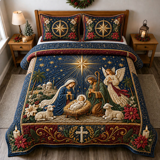 Holy Night Nativity Star 3-Piece Quilted Bedding Set GFTOHNL2328