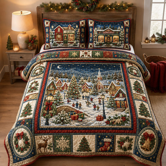 Christmas Village Winter Wonderland 3-Piece Quilted Bedding Set GFTOHNL2330
