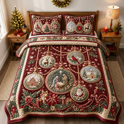 Christmas Ornament Story Collection 3-Piece Quilted Bedding Set GFTOHNL2333