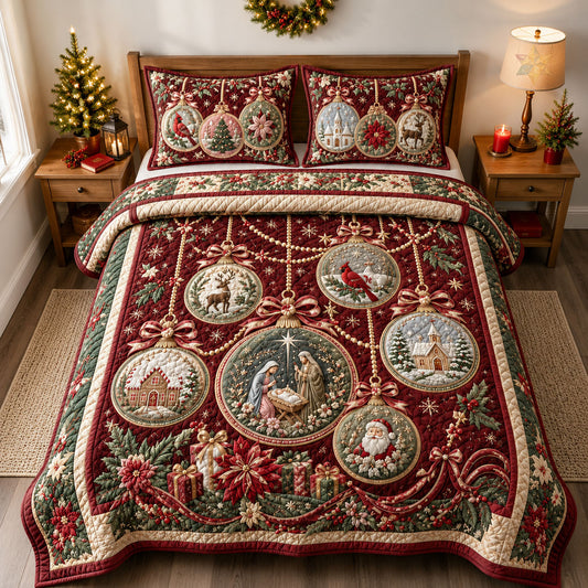 Christmas Ornament Story Collection 3-Piece Quilted Bedding Set GFTOHNL2333