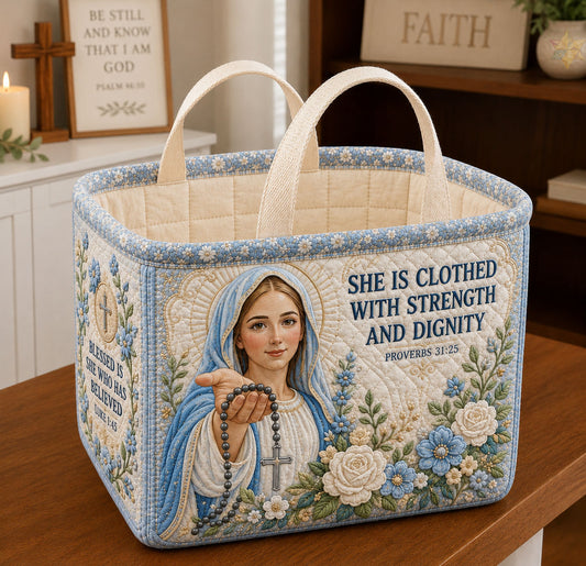 Clothed With Strength And Dignity Quilted Storage Basket GFTOHNL2334