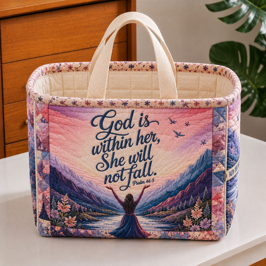 God Is Within Her Quilted Storage Basket GFTOHNL2335