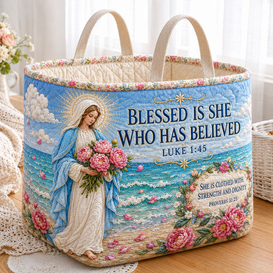 Blessed Is She Who Has Believed Quilted Storage Basket GFTOHNL2337
