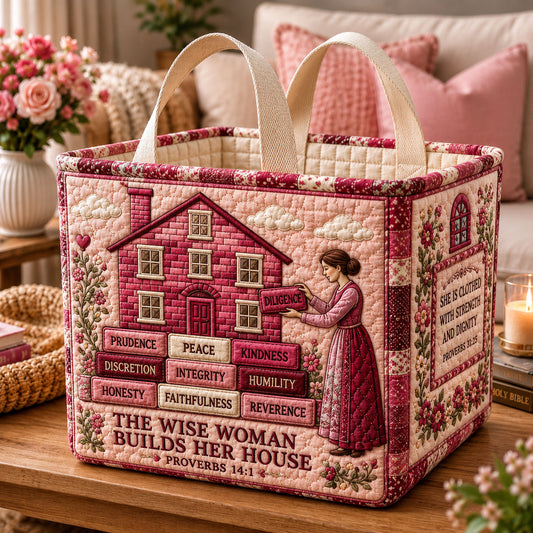 The Wise Woman Builds Her House Quilted Storage Basket GFTOHNL2338