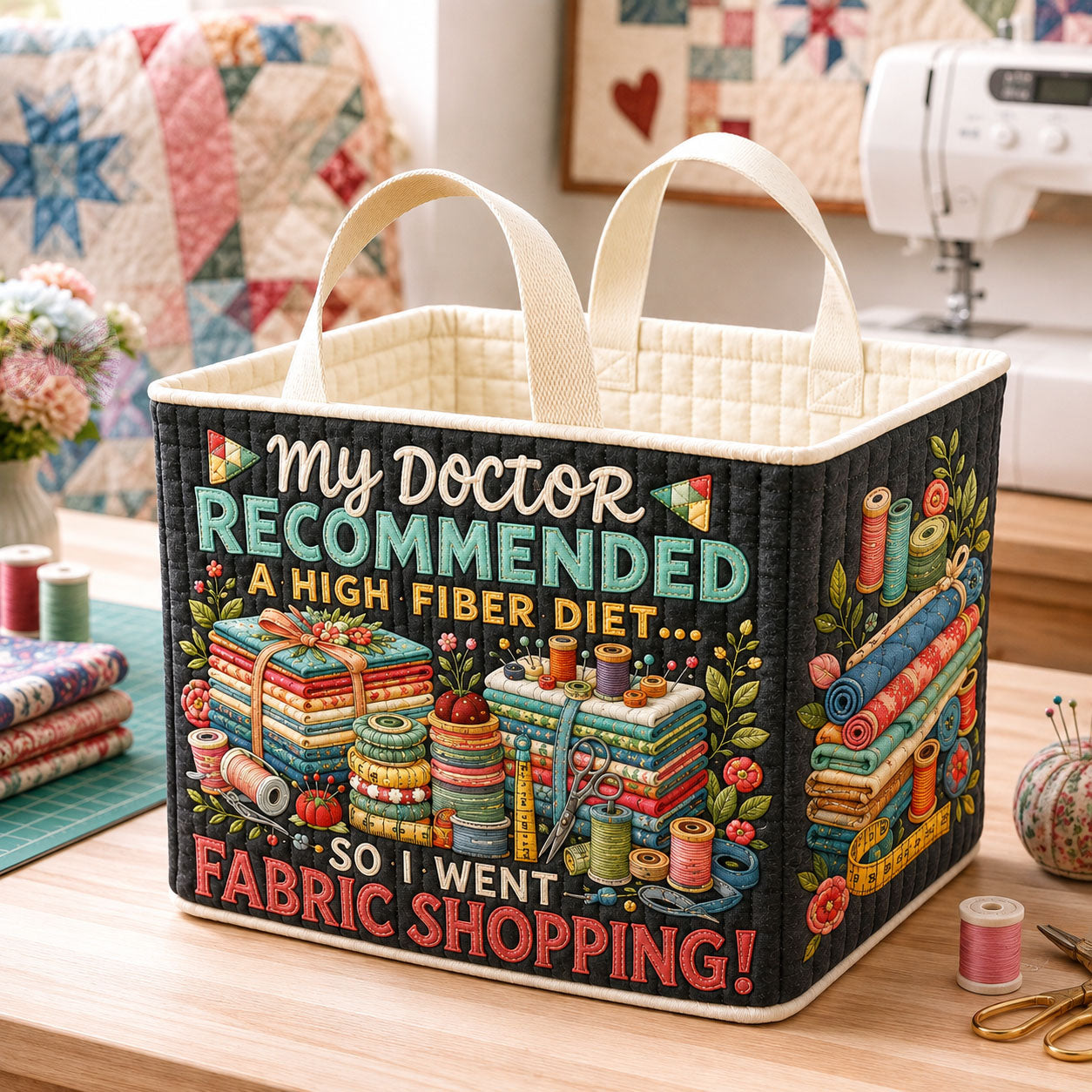 Doctor Fabric Prescription Quilted Storage Basket GFTOHNL2369