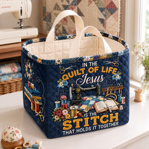 Faith Holds Every Stitch Quilted Storage Basket GFTOHNL2373