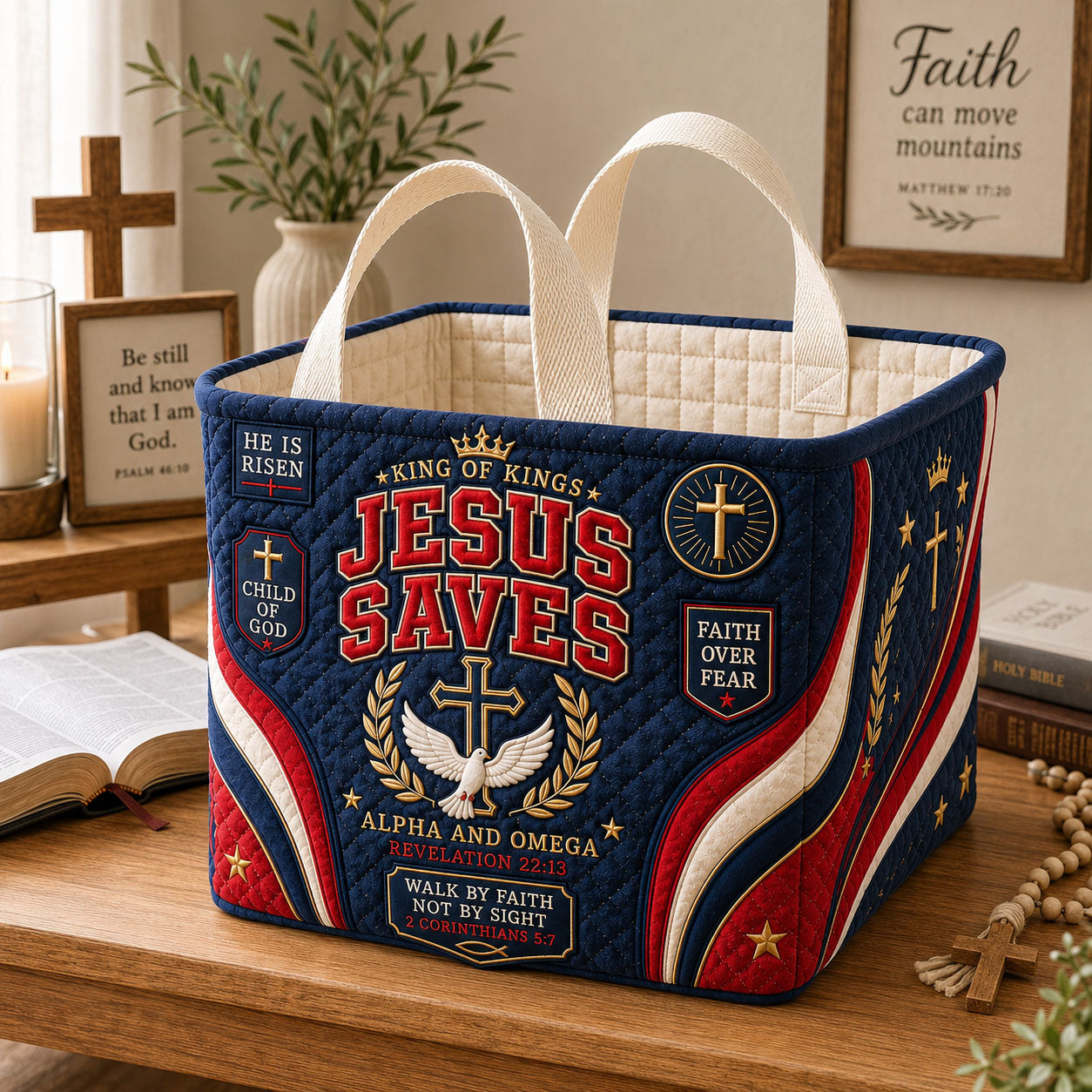 Jesus Saves Forever Quilted Storage Basket GFTOHNL2377