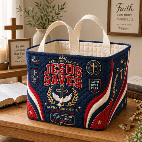 Jesus Saves Forever Quilted Storage Basket GFTOHNL2377