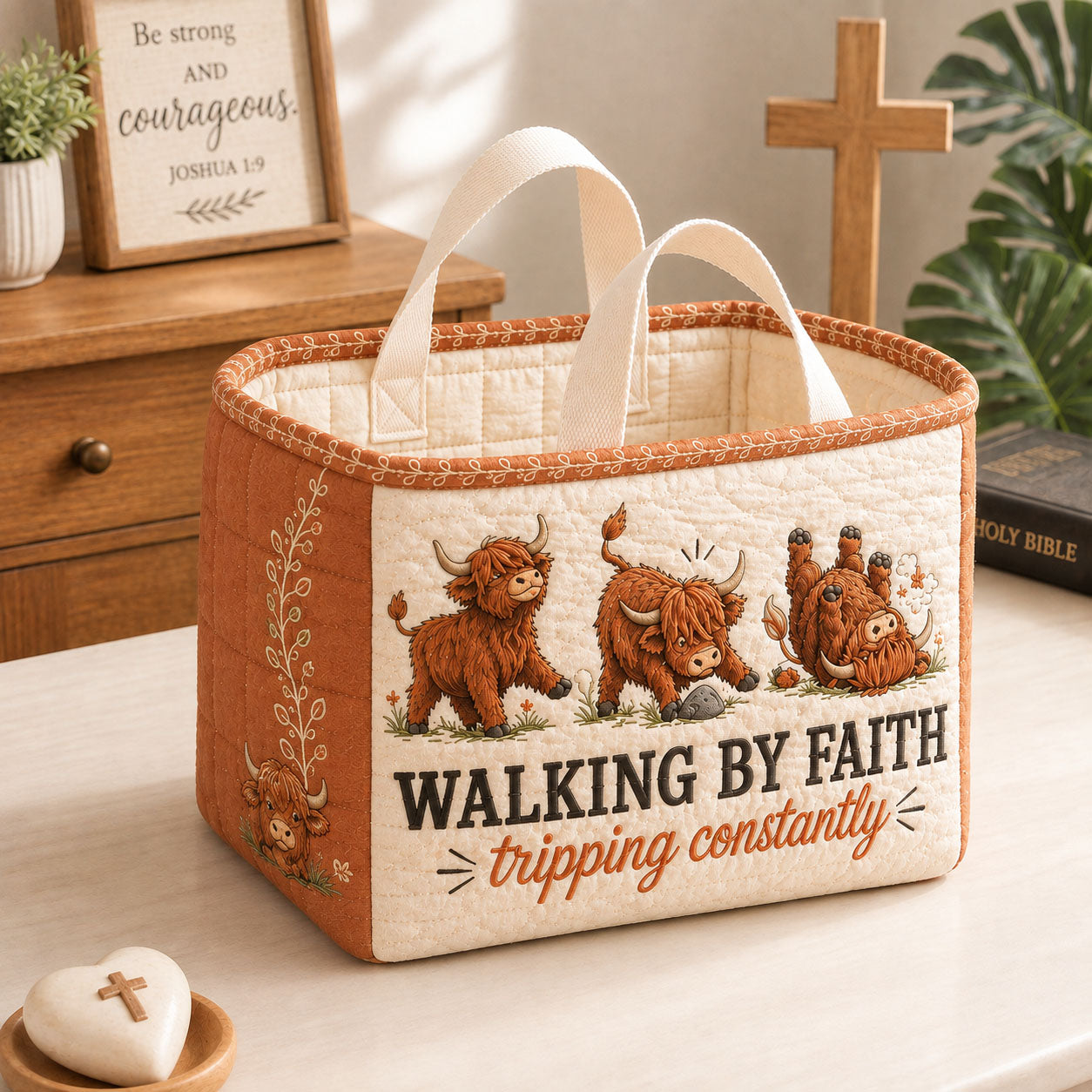 Faith Through Every Stumble Quilted Storage Basket GFTOHNL2378