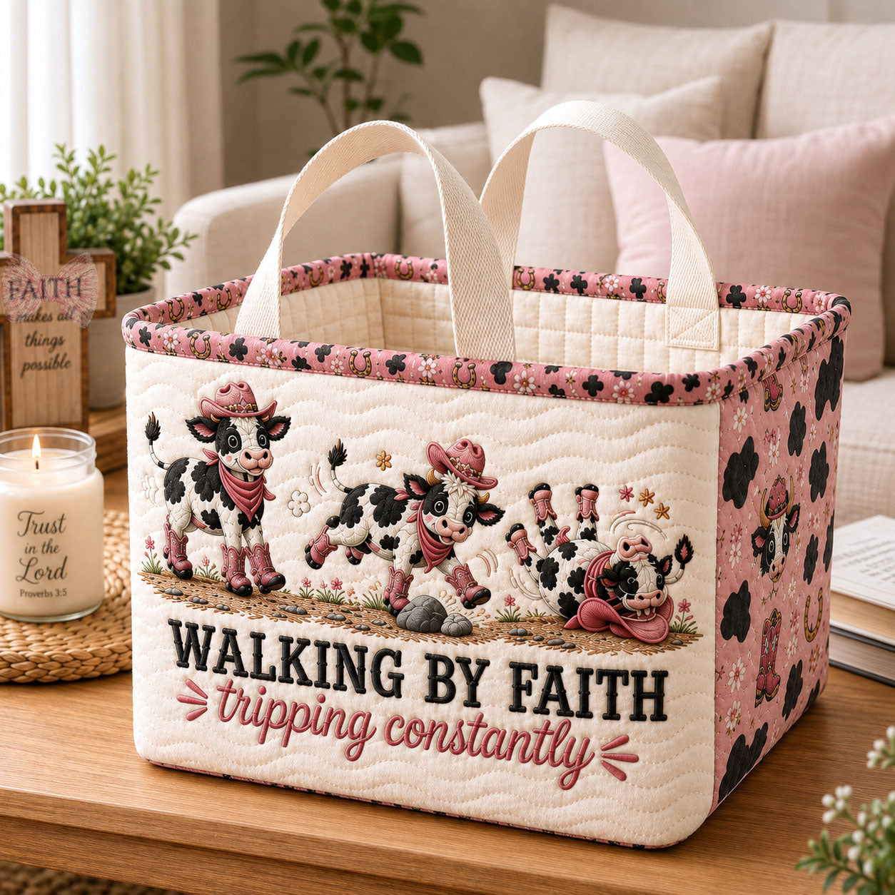 Cowgirl Faith Stumbles Quilted Storage Basket GFTOHNL2382