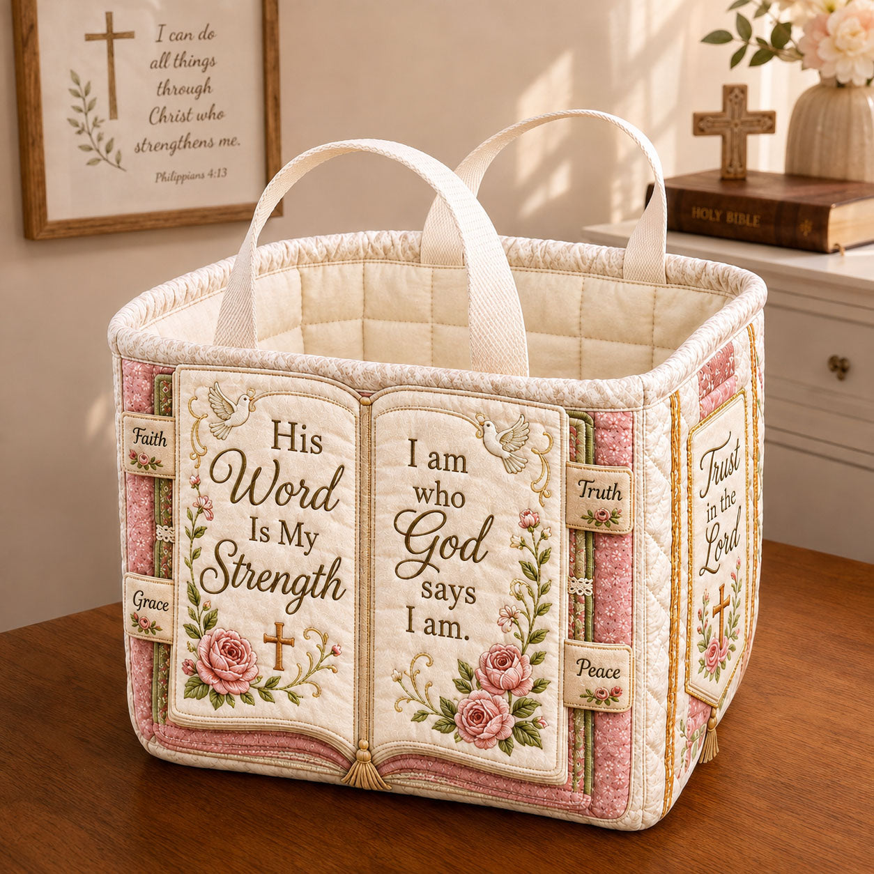 His Word Is My Strength Quilted Storage Basket GFTOHNL2405
