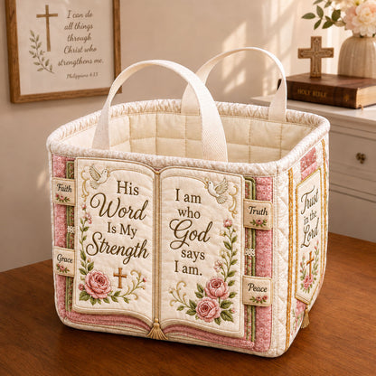 His Word Is My Strength Quilted Storage Basket GFTOHNL2405