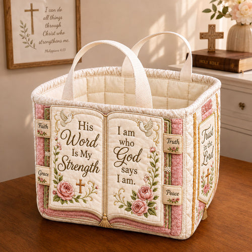 His Word Is My Strength Quilted Storage Basket GFTOHNL2405