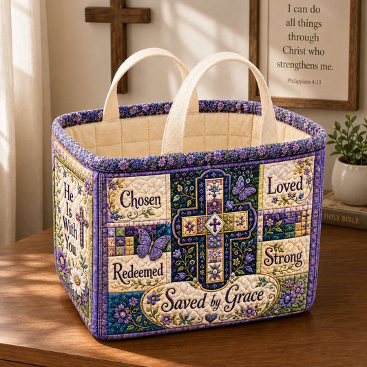 Saved By Grace Cross Quilted Storage Basket GFTOHNL2406