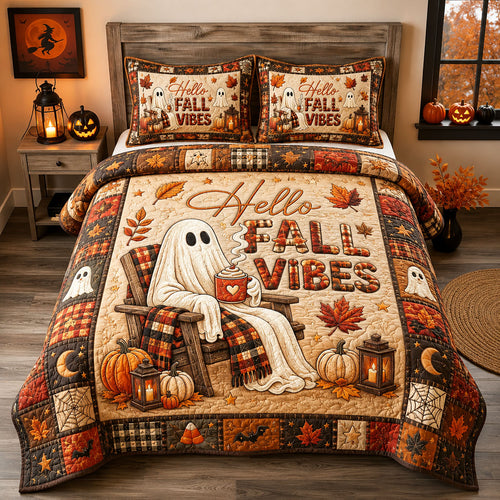 Hello Fall Vibes Ghost 3-Piece Quilted Bedding Set GFTOHNL2419