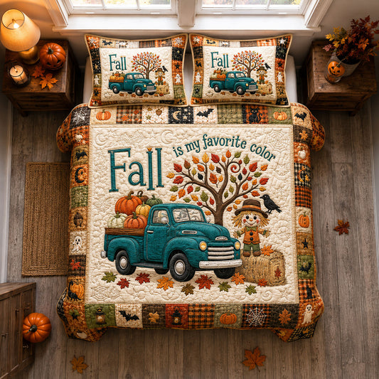 Fall Pumpkin Truck 3-Piece Quilted Bedding Set GFTOHNL2423