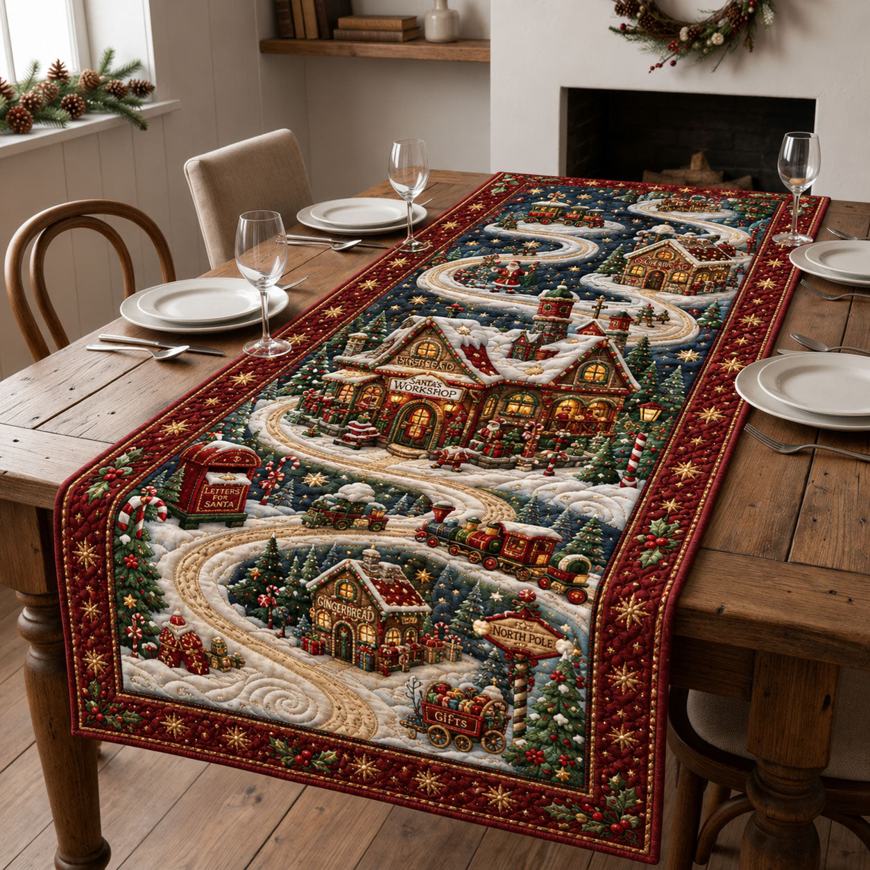 Santa Workshop Journey Quilted Table Runner GFTOHNL2442