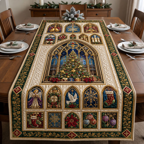 Christmas Cathedral Window Quilted Table Runner GFTOHNL2443
