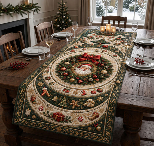 Santa Wreath Celebration Quilted Table Runner GFTOHNL2444
