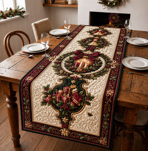 Candlelight Holiday Wreath Quilted Table Runner GFTOHNL2447