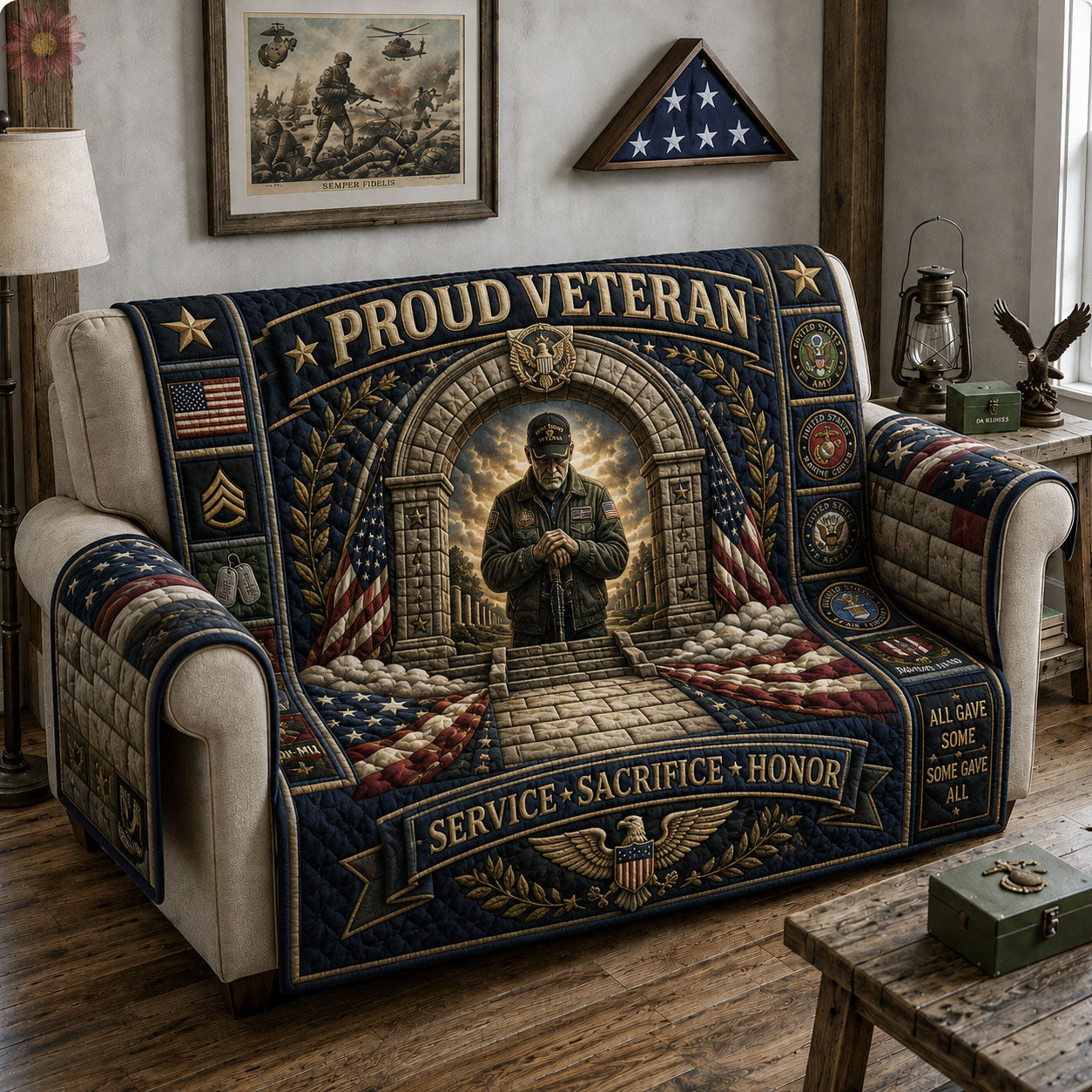 Proud Veteran Memorial Quilted Sofa Cover GFTOHNL2448
