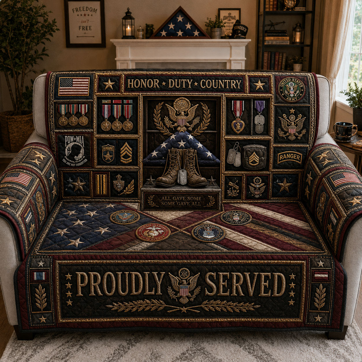 Proudly Served Tribute Quilted Sofa Cover GFTOHNL2450