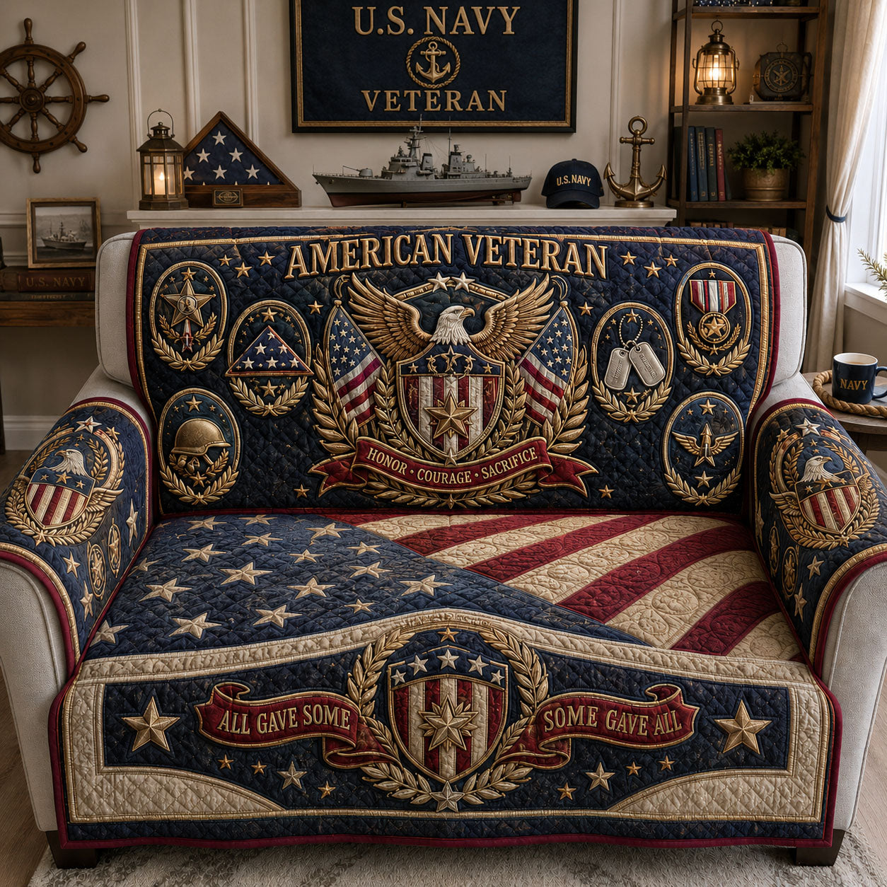American Veteran Honor Quilted Sofa Cover GFTOHNL2451