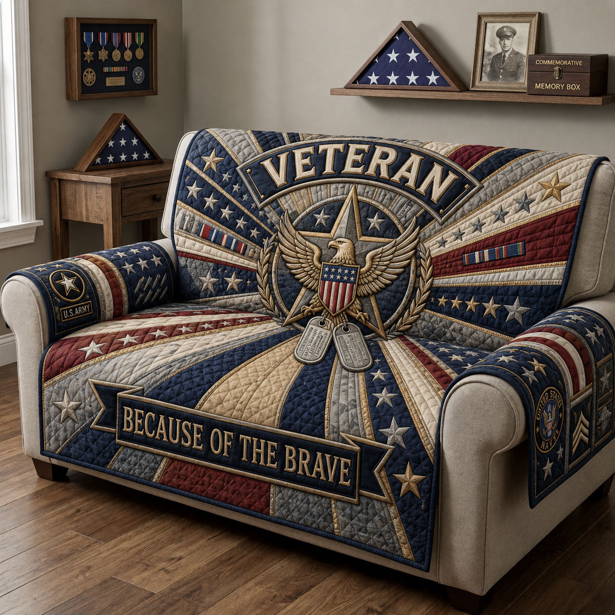 Because Of The Brave Quilted Sofa Cover GFTOHNL2452