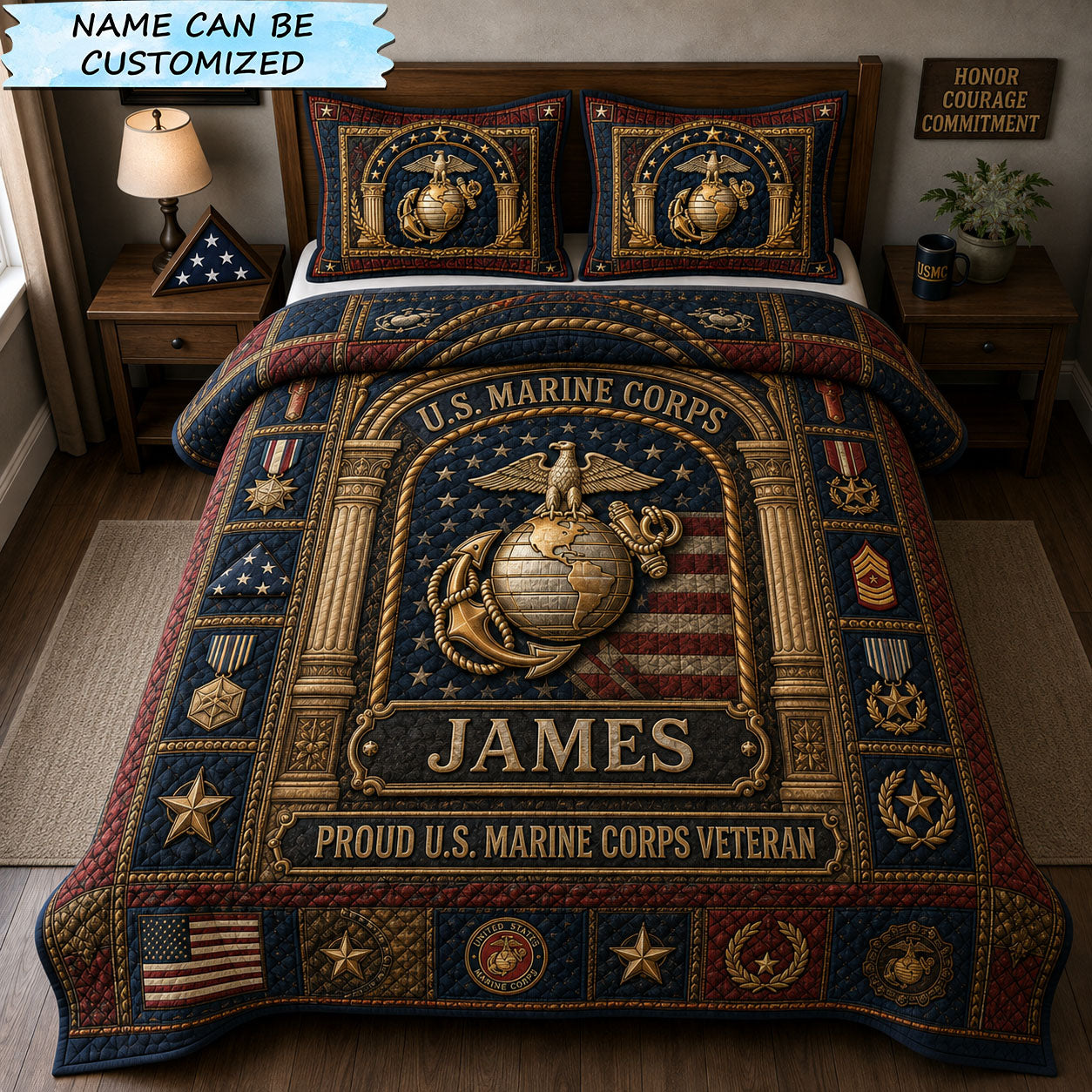 Marine Corps Legacy Tribute 3-Piece Quilted Bedding Set QTCUZ GFTOHNL2469