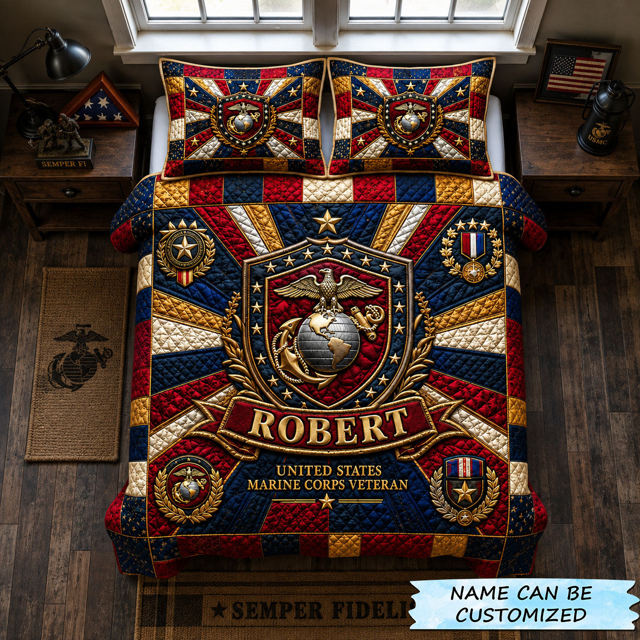 Marine Valor Shield 3-Piece Quilted Bedding Set QTCUZ GFTOHNL2471