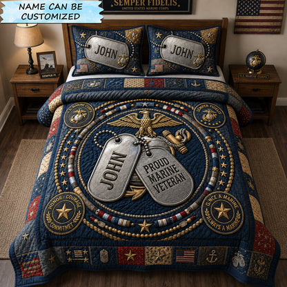 Proud Marine Dog Tags 3-Piece Quilted Bedding Set QTCUZ GFTOHNL2472