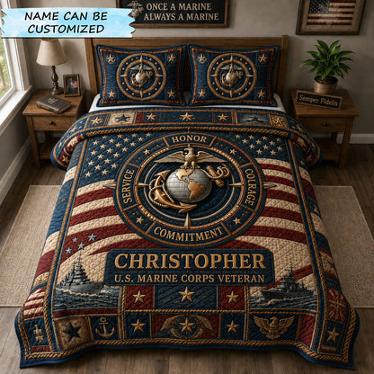 Marine Compass Of Honor 3-Piece Quilted Bedding Set QTCUZ GFTOHNL2475
