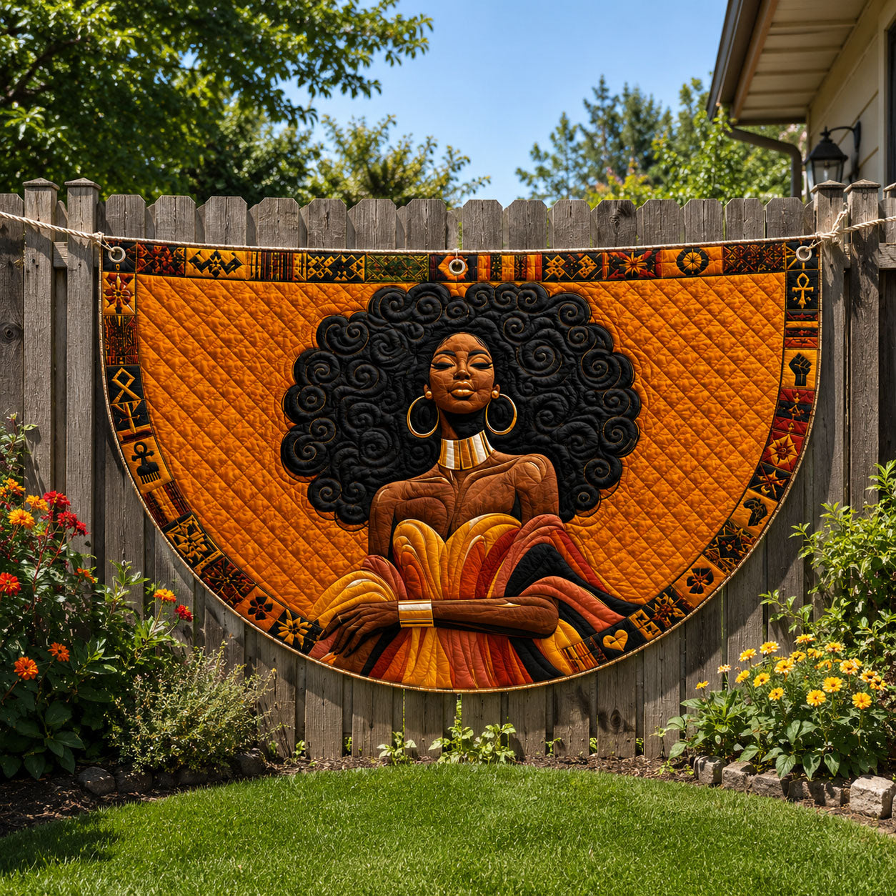Golden Afro Queen Fan Flag GFTOHNL248