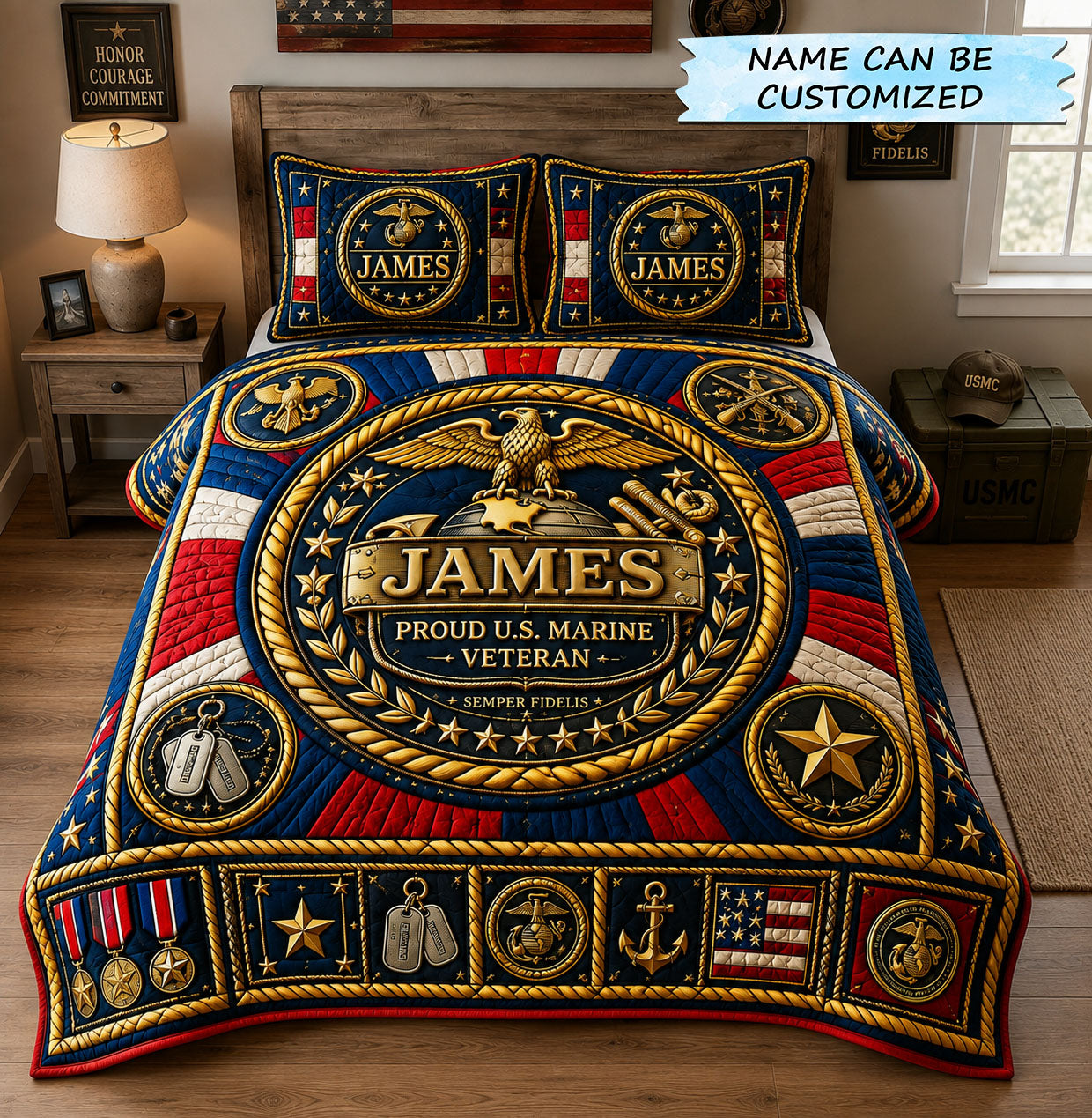 Semper Fidelis Marine Legacy 3-Piece Quilted Bedding Set QTCUZ GFTOHNL2505