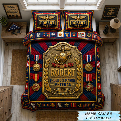 Marine Veteran Medal Of Honor 3-Piece Quilted Bedding Set QTCUZ GFTOHNL2506