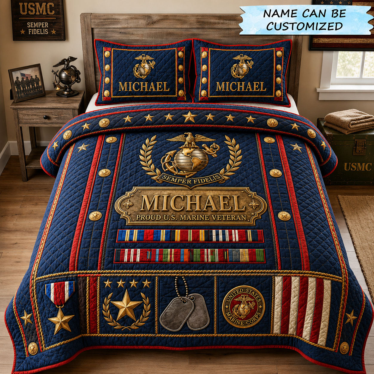 Proud Marine Service Legacy 3-Piece Quilted Bedding Set QTCUZ GFTOHNL2507