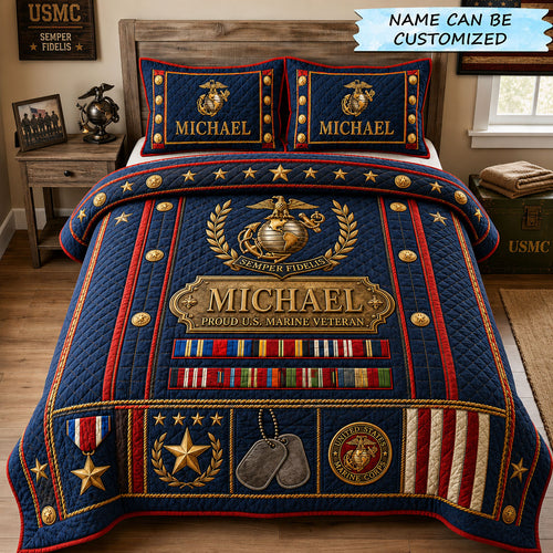Proud Marine Service Legacy 3-Piece Quilted Bedding Set QTCUZ GFTOHNL2507