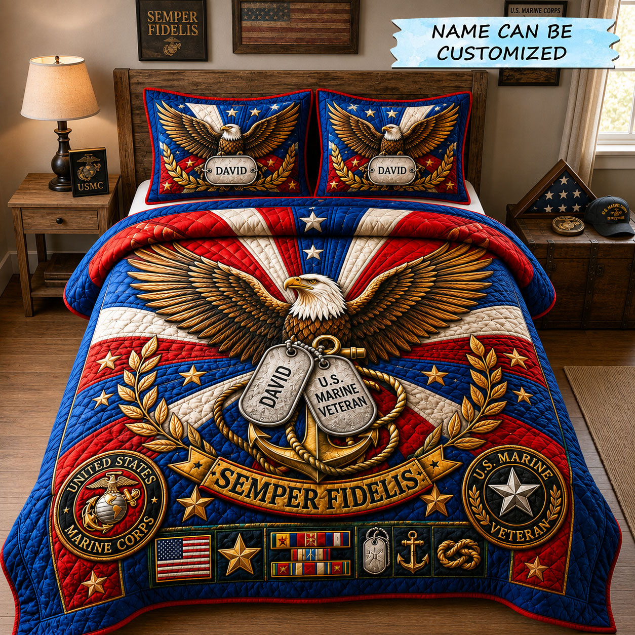 Eagle Marine Veteran Tribute 3-Piece Quilted Bedding Set QTCUZ GFTOHNL2508