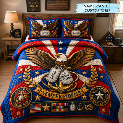 Eagle Marine Veteran Tribute 3-Piece Quilted Bedding Set QTCUZ GFTOHNL2508