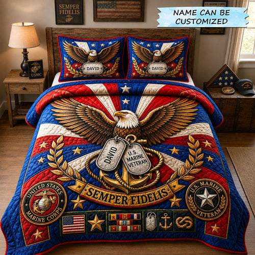 Eagle Marine Veteran Tribute 3-Piece Quilted Bedding Set QTCUZ GFTOHNL2508