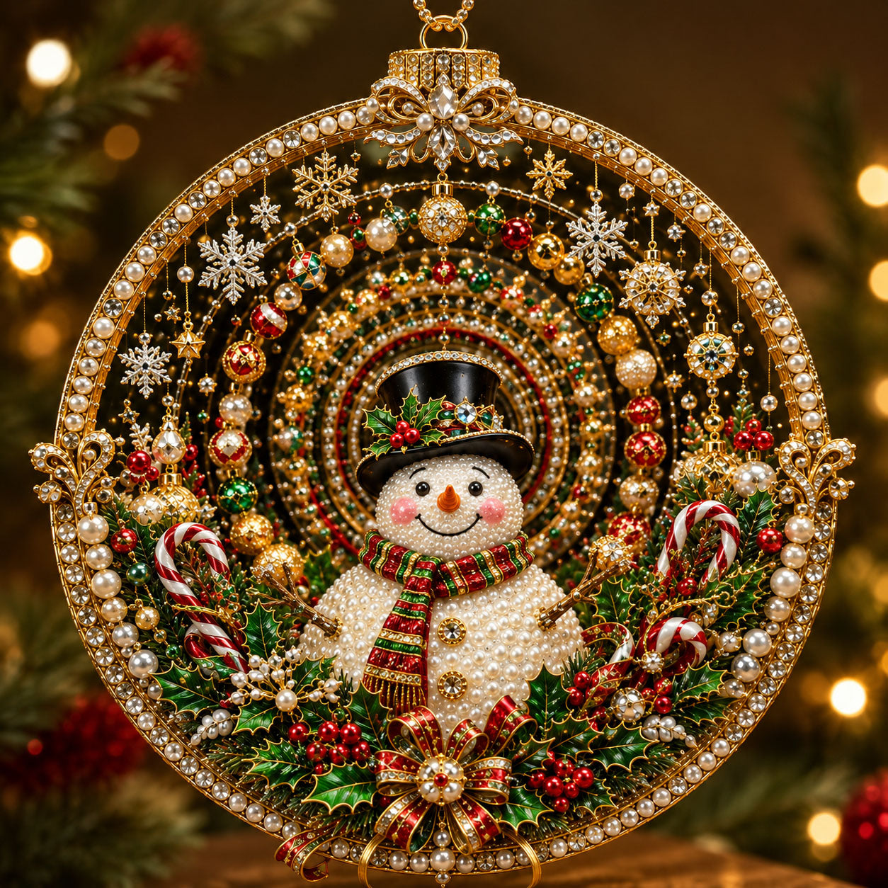 Snowman Candy Cane Magic Christmas Mica Ornament GFTOHNL2595