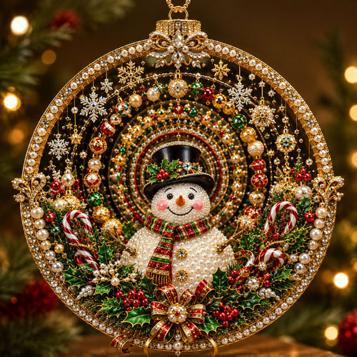Snowman Candy Cane Magic Christmas Mica Ornament GFTOHNL2595