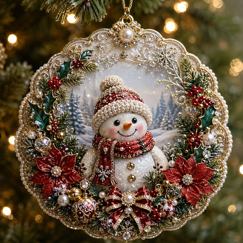 Snowman Poinsettia Christmas Christmas Mica Ornament GFTOHNL2598