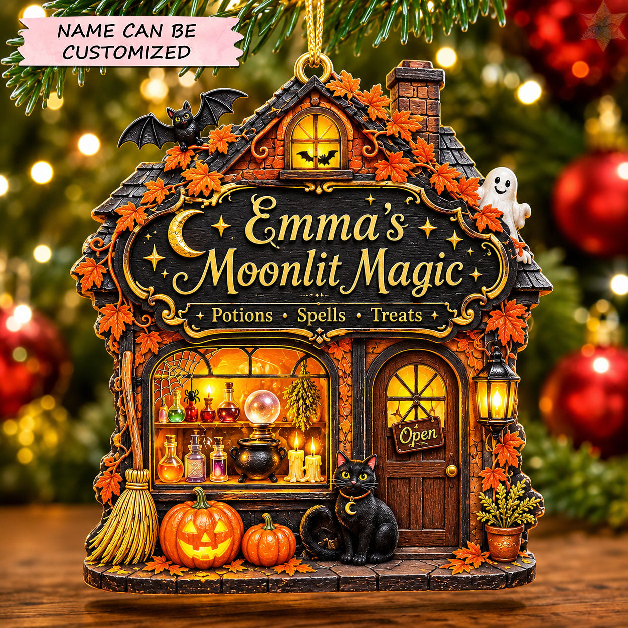 Personalized Halloween Magic Shop Christmas Mica Ornament
