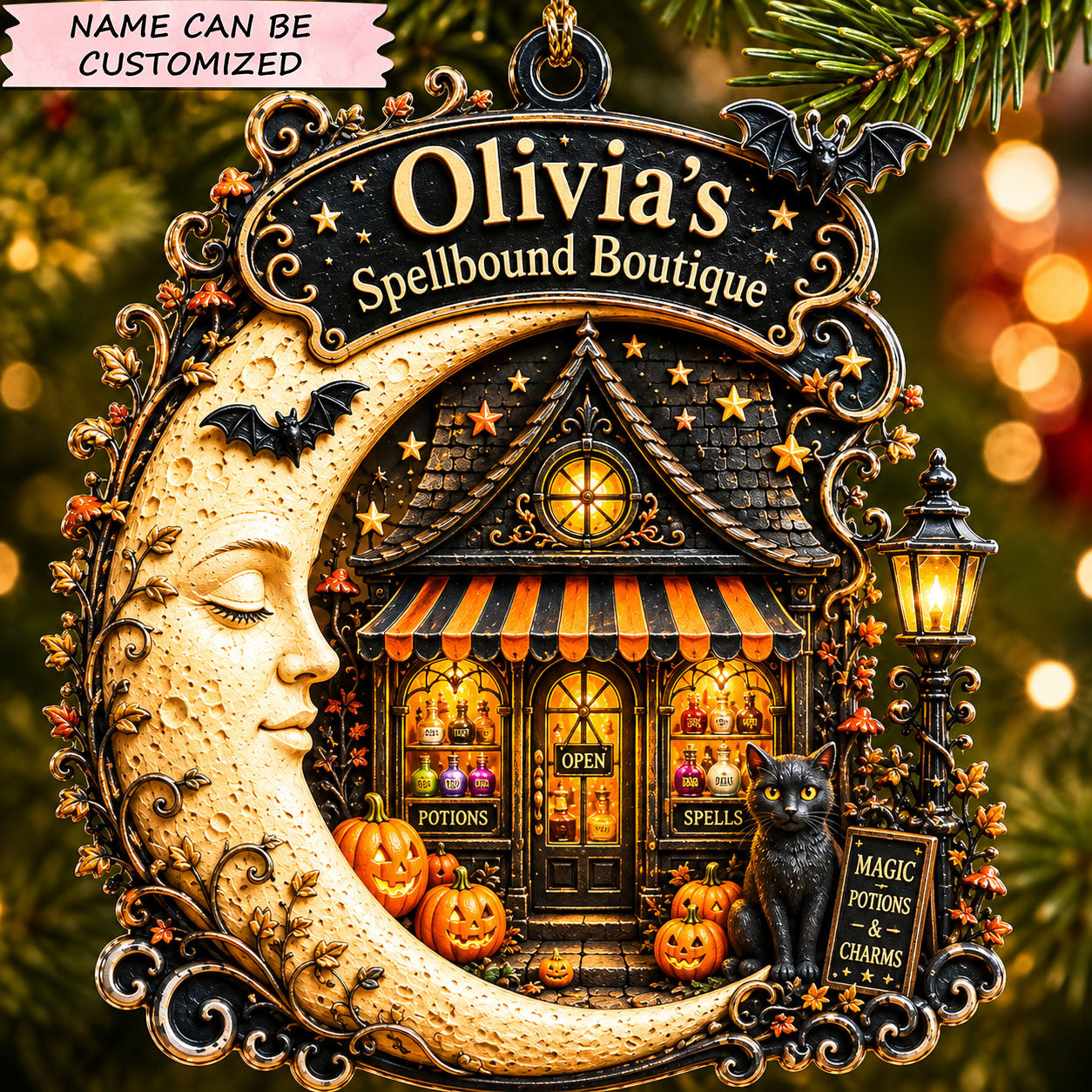 Personalized Halloween Magic Shop Christmas Mica Ornament