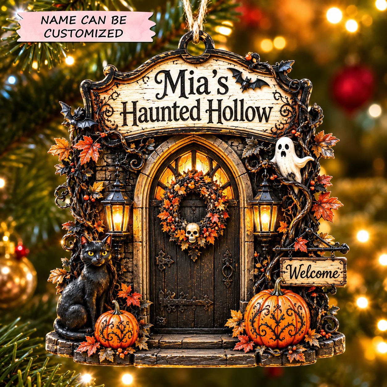 Personalized Halloween Magic Shop Christmas Mica Ornament