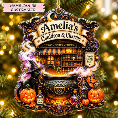 Personalized Halloween Magic Shop Christmas Mica Ornament